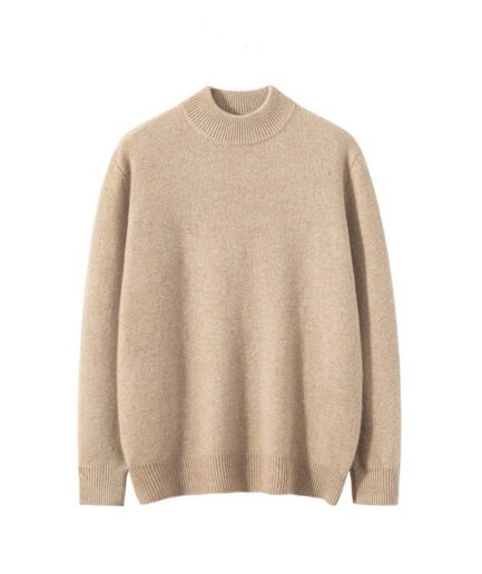 Classic Round-Neck Cashmere Sweater in Soft Beige