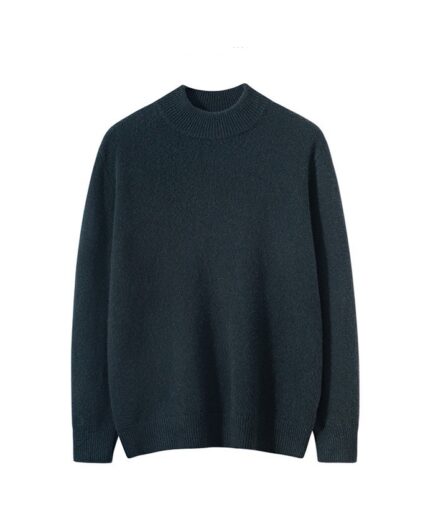 Classic Round-Neck Cashmere Sweater in Indigo